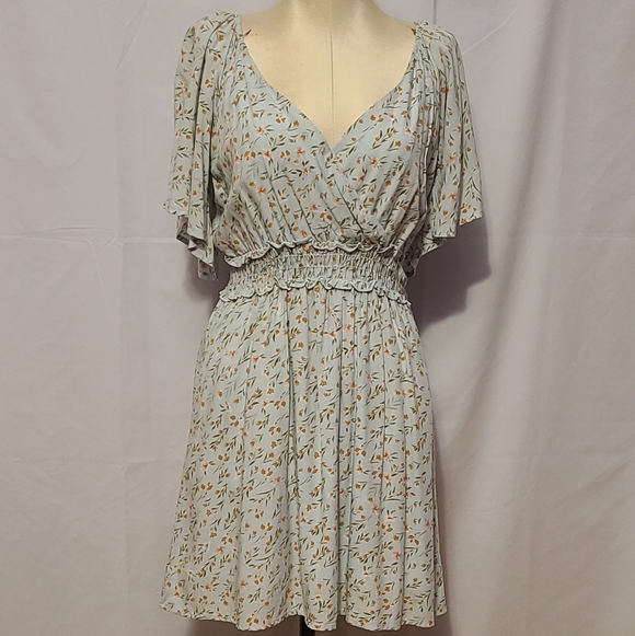 Altar'd State Dresses & Skirts - Altar'd State Light Sage Floral Smocked-Waist Dress